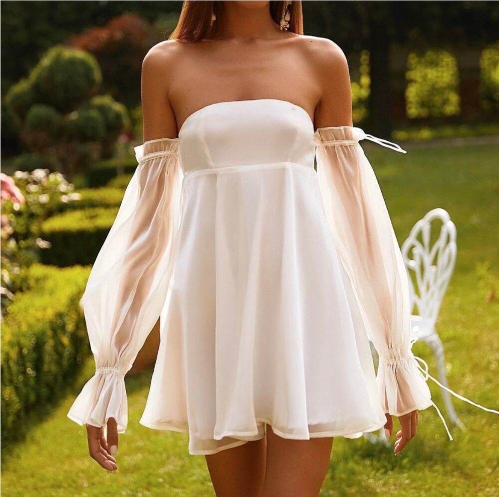 Alamour Celine Mini Dress Off Shoulder White XL Ethereal Fairycore Coquette